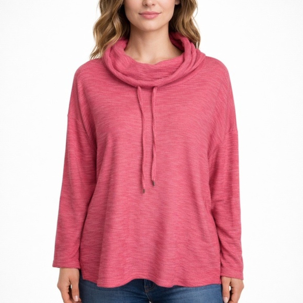 Jones New York Signature Pink Cowl Neck Knit Hoodie Pullover Large